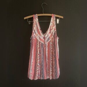 Maurices Red and White Floral Tank Top